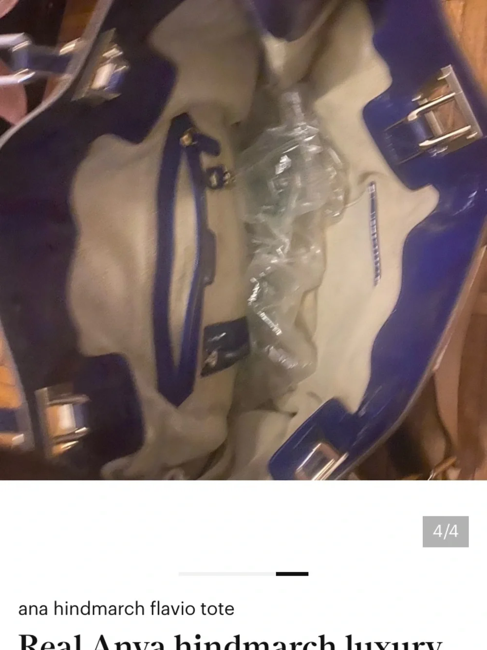 Anya Hindmarch Patent Navy Tote with Tan Chain-Accent Handles